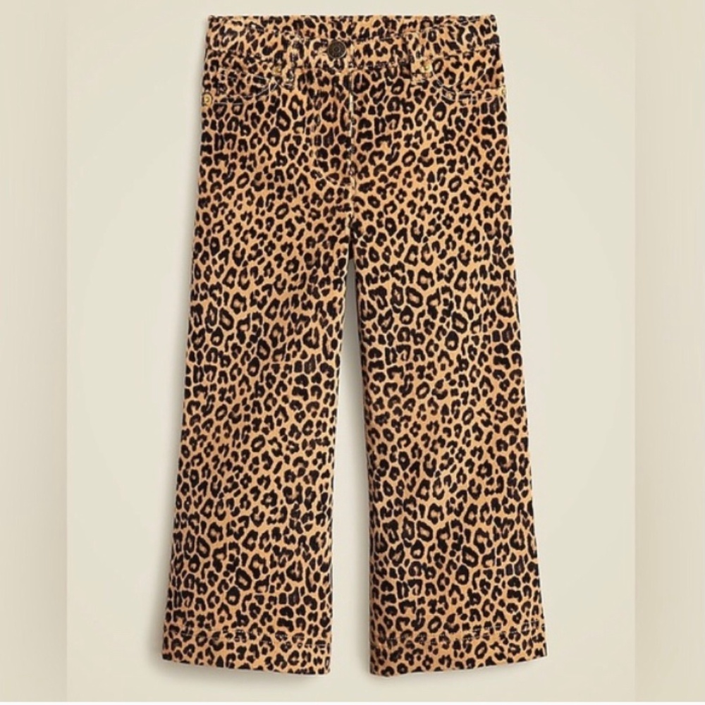 NWT Jcrew Girls Wide Leg Flare Animal Leopard Print Corduroy Pants Thin Wale 12